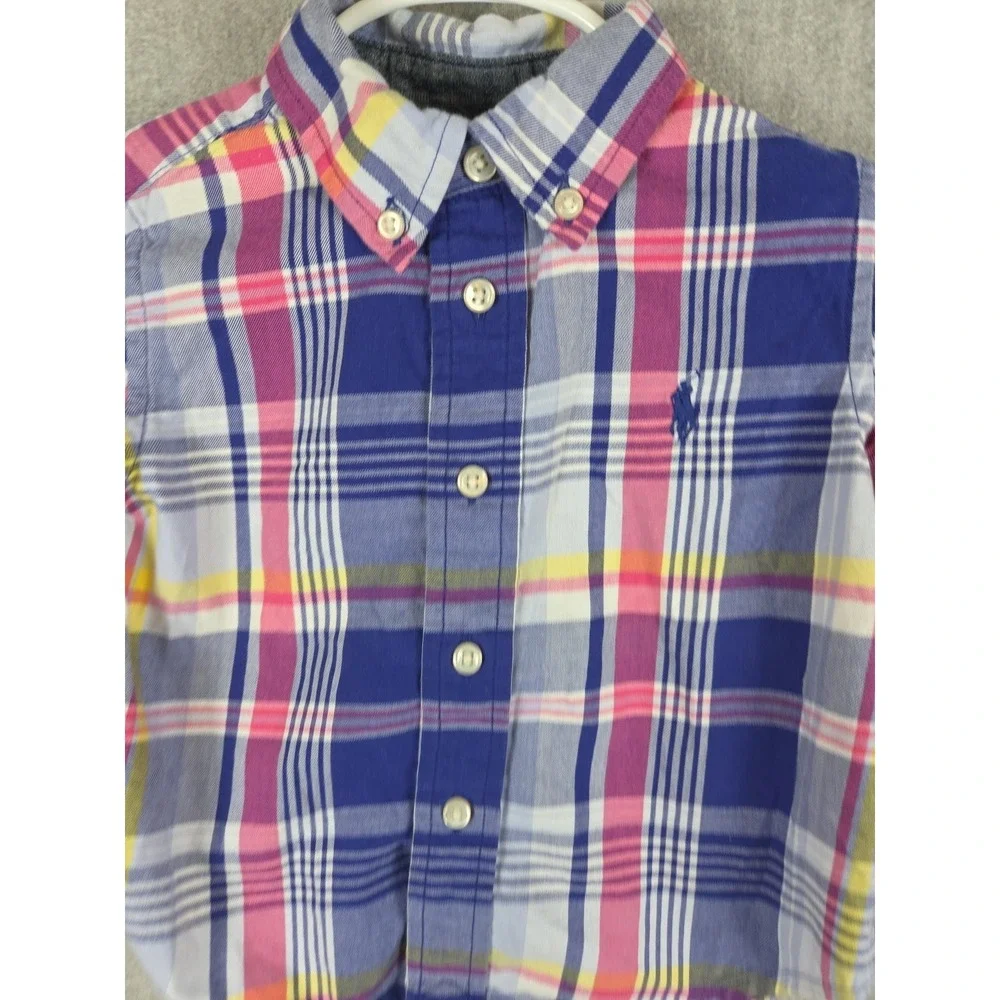 Ralph Lauren Toddler 18 Months Oxford Shirt Blue Pink‎ Plaid Preppy Pony Logo